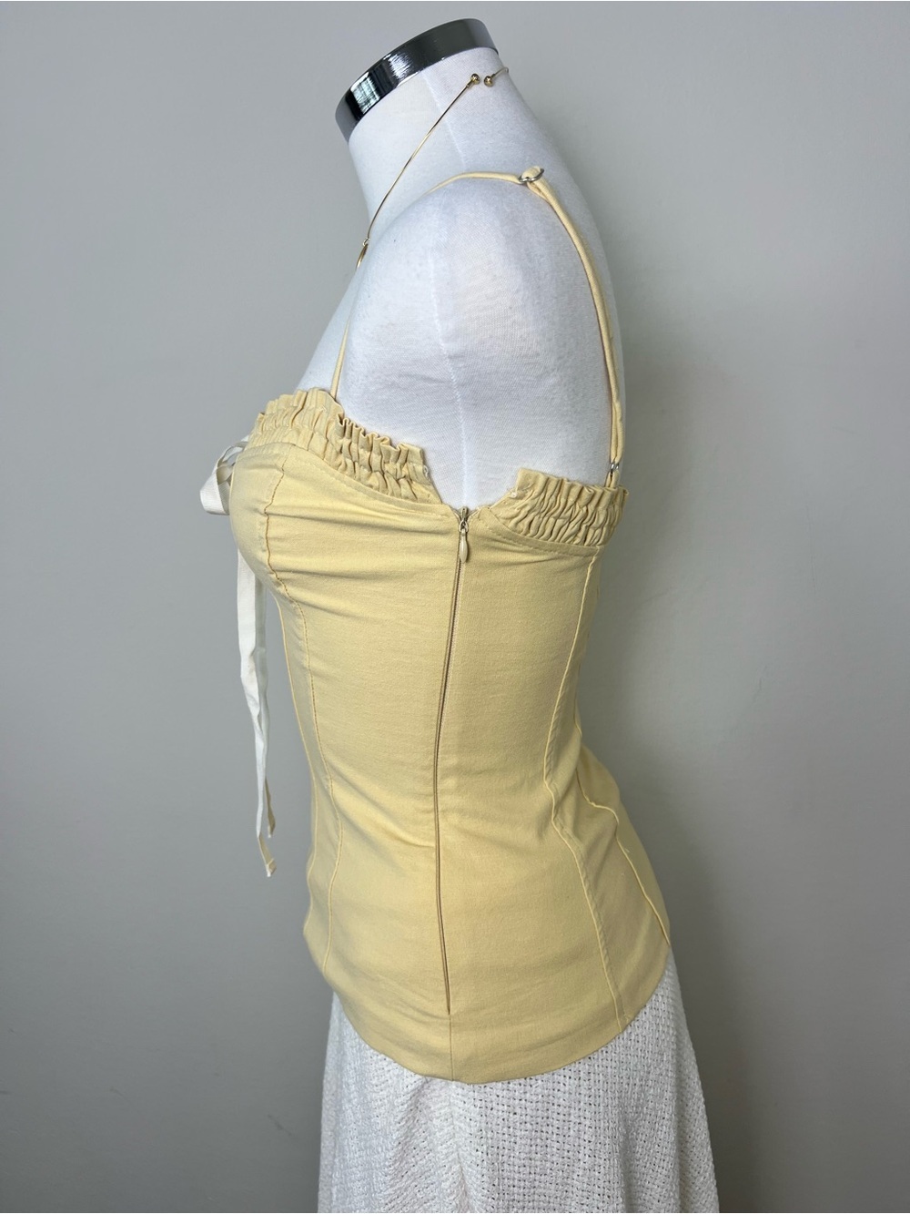 Zara NWT Butter Yellow Corset Cami Top XS Sweetheart Neck Tie Front - Picture 7 of 10